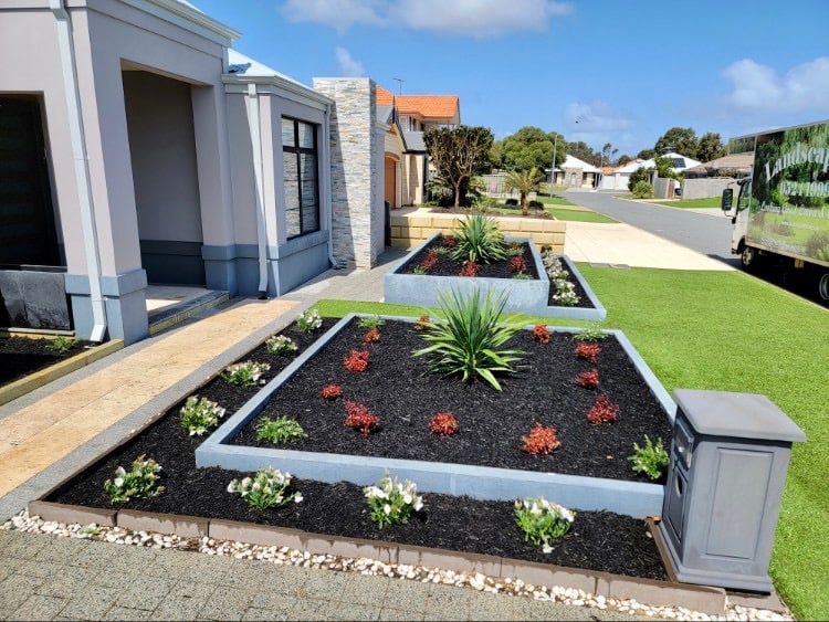 Front yard landscaping with edging